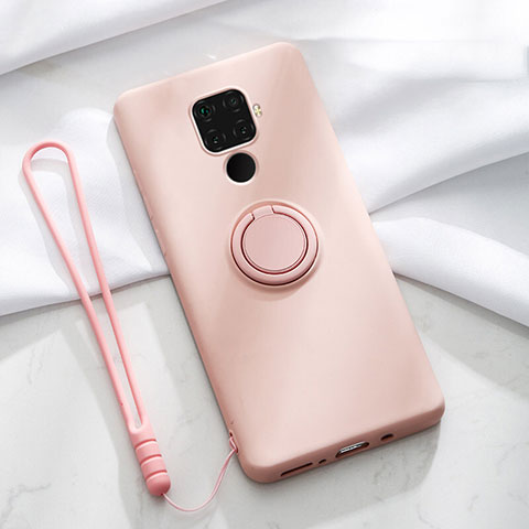 Silikon Hülle Handyhülle Ultra Dünn Schutzhülle Tasche Silikon mit Magnetisch Fingerring Ständer A03 für Huawei Nova 5i Pro Rosa