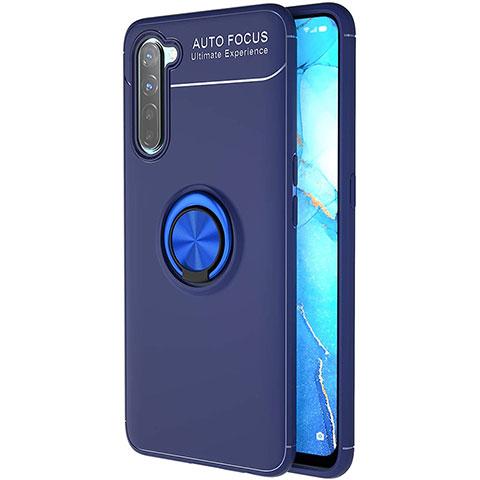 Silikon Hülle Handyhülle Ultra Dünn Schutzhülle Tasche Silikon mit Magnetisch Fingerring Ständer A03 für Oppo F15 Blau