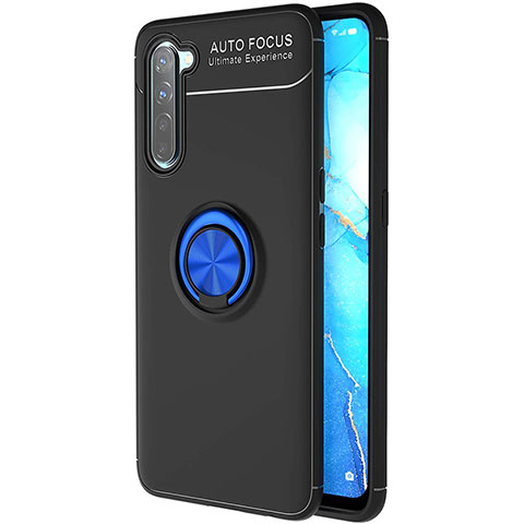 Silikon Hülle Handyhülle Ultra Dünn Schutzhülle Tasche Silikon mit Magnetisch Fingerring Ständer A03 für Oppo F15 Blau und Schwarz