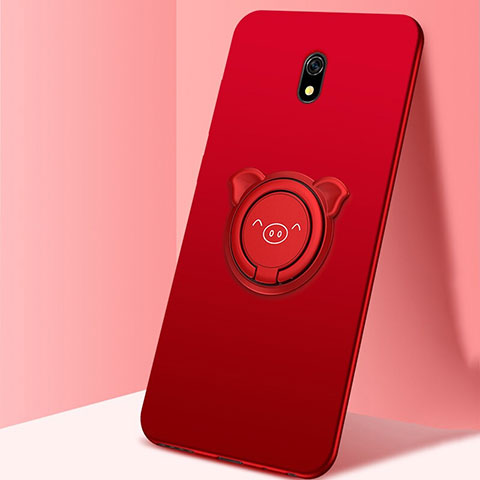 Silikon Hülle Handyhülle Ultra Dünn Schutzhülle Tasche Silikon mit Magnetisch Fingerring Ständer A03 für Xiaomi Redmi 8A Rot