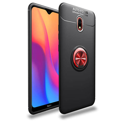 Silikon Hülle Handyhülle Ultra Dünn Schutzhülle Tasche Silikon mit Magnetisch Fingerring Ständer A04 für Xiaomi Redmi 8A Rot und Schwarz