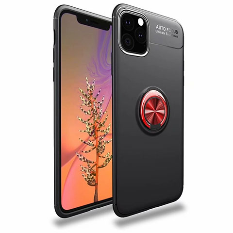 Silikon Hülle Handyhülle Ultra Dünn Schutzhülle Tasche Silikon mit Magnetisch Fingerring Ständer für Apple iPhone 11 Pro Rot und Schwarz