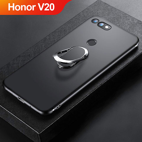 Silikon Hülle Handyhülle Ultra Dünn Schutzhülle Tasche Silikon mit Magnetisch Fingerring Ständer für Huawei Honor V20 Schwarz