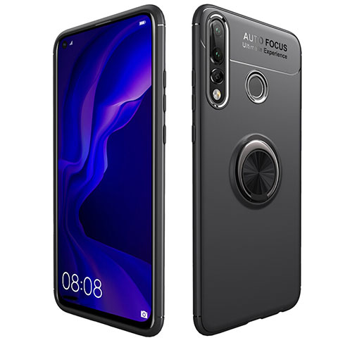 Silikon Hülle Handyhülle Ultra Dünn Schutzhülle Tasche Silikon mit Magnetisch Fingerring Ständer für Huawei Nova 4e Schwarz