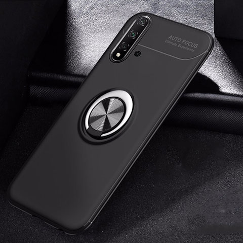 Silikon Hülle Handyhülle Ultra Dünn Schutzhülle Tasche Silikon mit Magnetisch Fingerring Ständer für Huawei Nova 5 Pro Schwarz