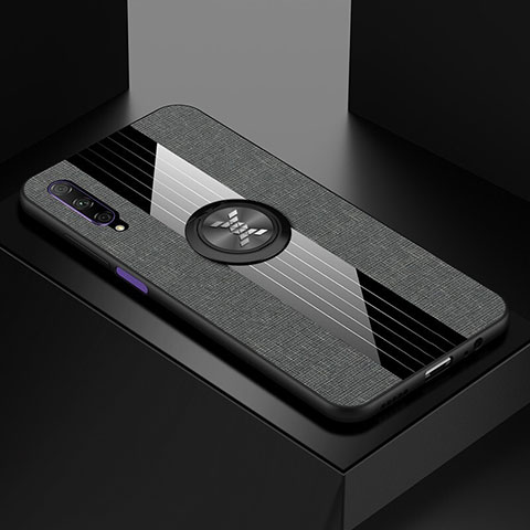Silikon Hülle Handyhülle Ultra Dünn Schutzhülle Tasche Silikon mit Magnetisch Fingerring Ständer für Huawei P Smart Pro (2019) Grau