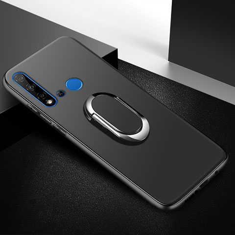 Silikon Hülle Handyhülle Ultra Dünn Schutzhülle Tasche Silikon mit Magnetisch Fingerring Ständer für Huawei P20 Lite (2019) Schwarz