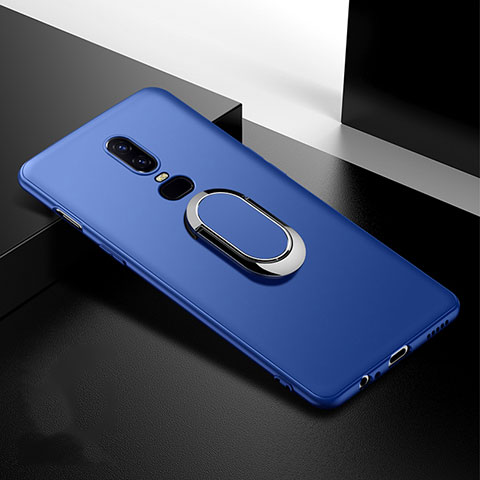 Silikon Hülle Handyhülle Ultra Dünn Schutzhülle Tasche Silikon mit Magnetisch Fingerring Ständer für OnePlus 6T Blau