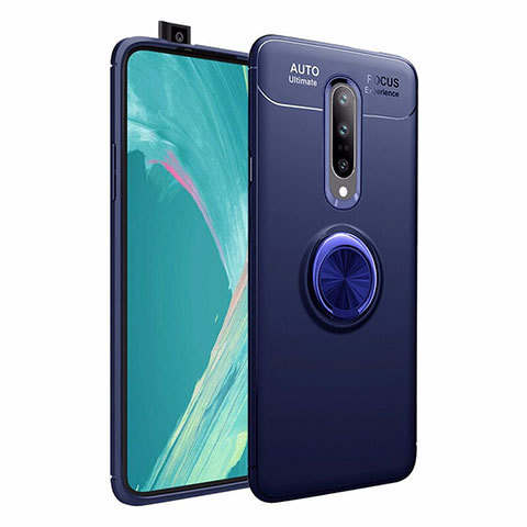 Silikon Hülle Handyhülle Ultra Dünn Schutzhülle Tasche Silikon mit Magnetisch Fingerring Ständer für OnePlus 7 Pro Blau