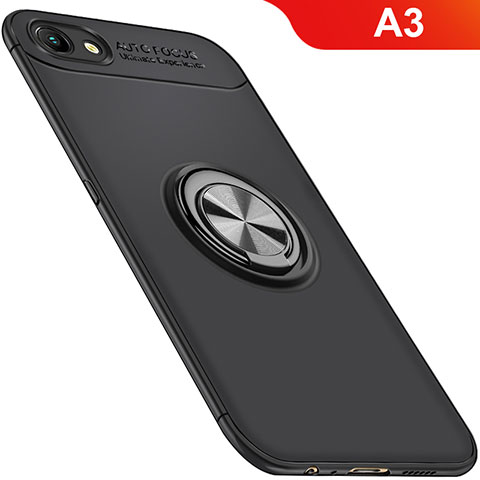 Silikon Hülle Handyhülle Ultra Dünn Schutzhülle Tasche Silikon mit Magnetisch Fingerring Ständer für Oppo A3 Schwarz