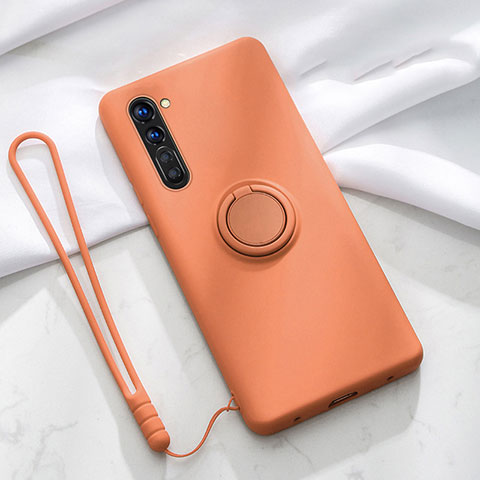 Silikon Hülle Handyhülle Ultra Dünn Schutzhülle Tasche Silikon mit Magnetisch Fingerring Ständer für Oppo Find X2 Lite Orange