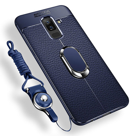 Silikon Hülle Handyhülle Ultra Dünn Schutzhülle Tasche Silikon mit Magnetisch Fingerring Ständer für Samsung Galaxy A6 Plus (2018) Blau