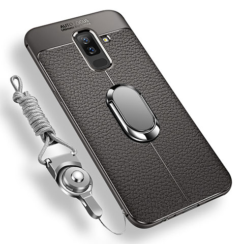 Silikon Hülle Handyhülle Ultra Dünn Schutzhülle Tasche Silikon mit Magnetisch Fingerring Ständer für Samsung Galaxy A6 Plus (2018) Grau