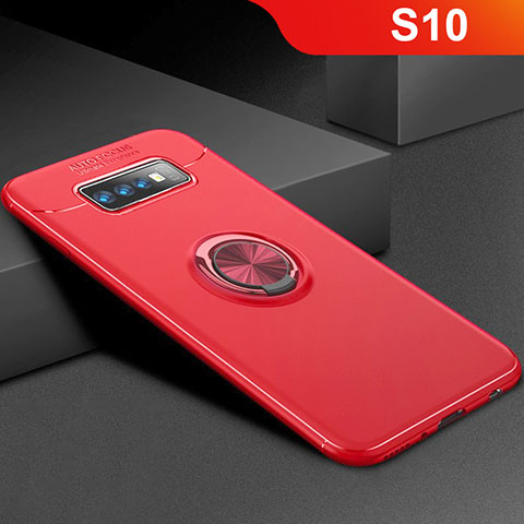 Silikon Hülle Handyhülle Ultra Dünn Schutzhülle Tasche Silikon mit Magnetisch Fingerring Ständer für Samsung Galaxy S10 Rot