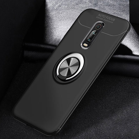 Silikon Hülle Handyhülle Ultra Dünn Schutzhülle Tasche Silikon mit Magnetisch Fingerring Ständer für Xiaomi Mi 9T Schwarz