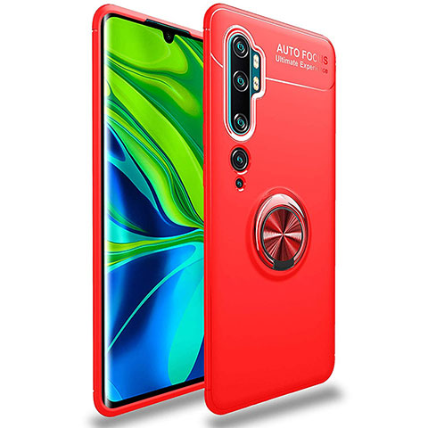 Silikon Hülle Handyhülle Ultra Dünn Schutzhülle Tasche Silikon mit Magnetisch Fingerring Ständer für Xiaomi Mi Note 10 Pro Rot