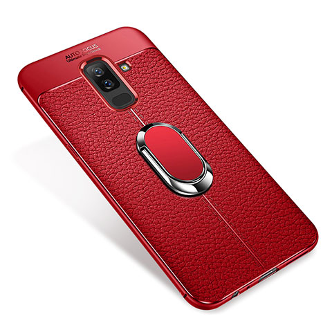 Silikon Hülle Handyhülle Ultra Dünn Schutzhülle Tasche Silikon mit Magnetisch Fingerring Ständer S01 für Samsung Galaxy A6 Plus (2018) Rot