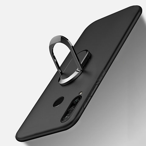 Silikon Hülle Handyhülle Ultra Dünn Schutzhülle Tasche Silikon mit Magnetisch Fingerring Ständer T01 für Huawei P30 Lite New Edition Schwarz