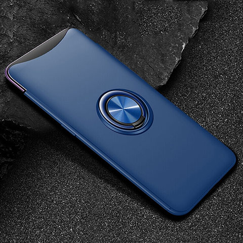 Silikon Hülle Handyhülle Ultra Dünn Schutzhülle Tasche Silikon mit Magnetisch Fingerring Ständer T01 für Oppo Find X Super Flash Edition Blau