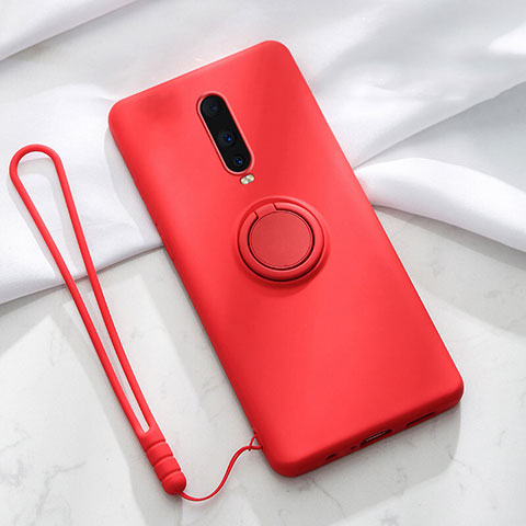 Silikon Hülle Handyhülle Ultra Dünn Schutzhülle Tasche Silikon mit Magnetisch Fingerring Ständer T01 für Oppo R17 Pro Rot