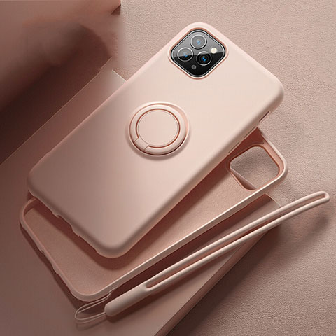 Silikon Hülle Handyhülle Ultra Dünn Schutzhülle Tasche Silikon mit Magnetisch Fingerring Ständer T02 für Apple iPhone 11 Pro Max Rosa