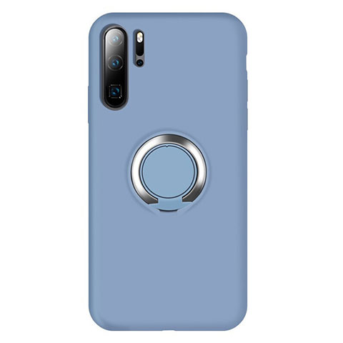 Silikon Hülle Handyhülle Ultra Dünn Schutzhülle Tasche Silikon mit Magnetisch Fingerring Ständer T02 für Huawei P30 Pro New Edition Hellblau