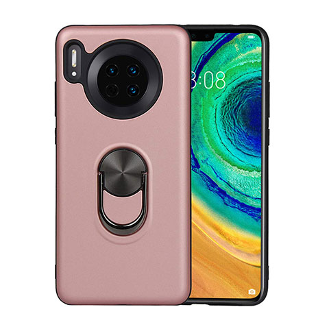 Silikon Hülle Handyhülle Ultra Dünn Schutzhülle Tasche Silikon mit Magnetisch Fingerring Ständer T03 für Huawei Mate 30 5G Rosegold