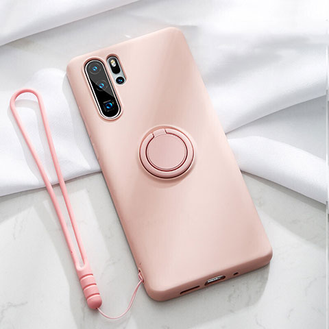 Silikon Hülle Handyhülle Ultra Dünn Schutzhülle Tasche Silikon mit Magnetisch Fingerring Ständer T03 für Huawei P30 Pro New Edition Rosa