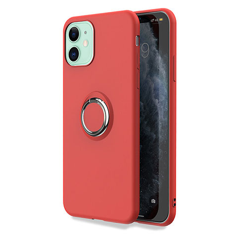 Silikon Hülle Handyhülle Ultra Dünn Schutzhülle Tasche Silikon mit Magnetisch Fingerring Ständer T04 für Apple iPhone 11 Rot