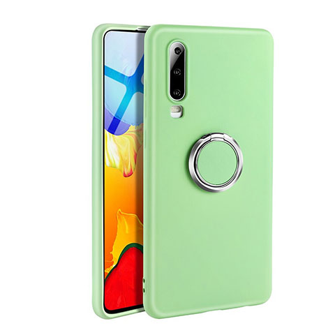 Silikon Hülle Handyhülle Ultra Dünn Schutzhülle Tasche Silikon mit Magnetisch Fingerring Ständer T04 für Huawei P30 Grün