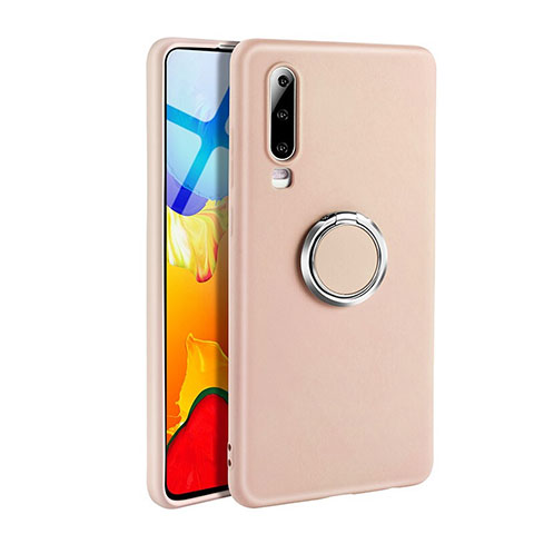 Silikon Hülle Handyhülle Ultra Dünn Schutzhülle Tasche Silikon mit Magnetisch Fingerring Ständer T04 für Huawei P30 Rosa