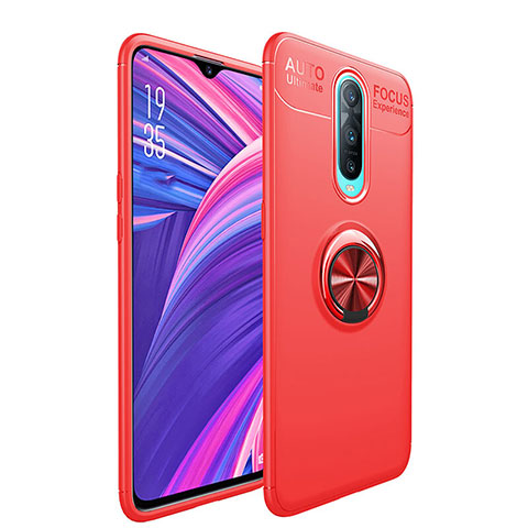 Silikon Hülle Handyhülle Ultra Dünn Schutzhülle Tasche Silikon mit Magnetisch Fingerring Ständer T05 für Oppo R17 Pro Rot