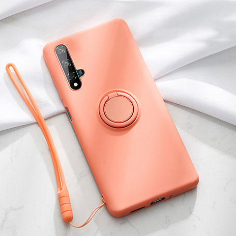 Silikon Hülle Handyhülle Ultra Dünn Schutzhülle Tasche Silikon mit Magnetisch Fingerring Ständer T06 für Huawei Honor 20 Orange