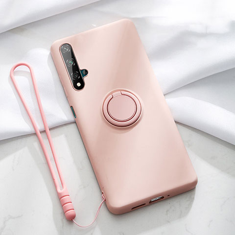 Silikon Hülle Handyhülle Ultra Dünn Schutzhülle Tasche Silikon mit Magnetisch Fingerring Ständer T06 für Huawei Honor 20S Rosa