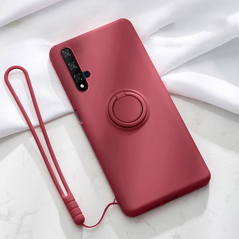 Silikon Hülle Handyhülle Ultra Dünn Schutzhülle Tasche Silikon mit Magnetisch Fingerring Ständer T06 für Huawei Nova 5T Fuchsie