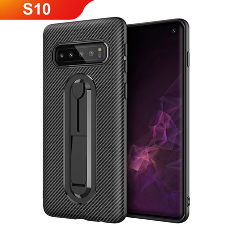 Silikon Hülle Handyhülle Ultra Dünn Schutzhülle Tasche Silikon mit Ständer für Samsung Galaxy S10 5G Schwarz