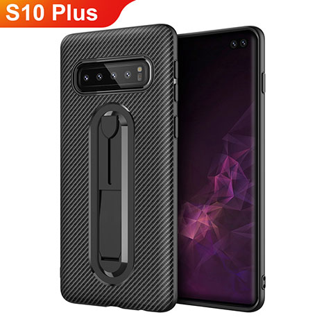 Silikon Hülle Handyhülle Ultra Dünn Schutzhülle Tasche Silikon mit Ständer für Samsung Galaxy S10 Plus Schwarz