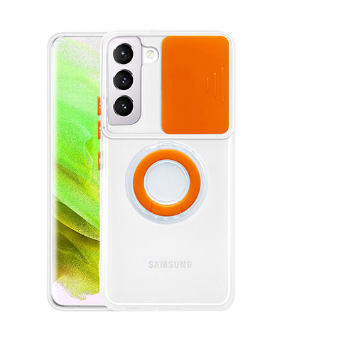 Silikon Hülle Handyhülle Ultradünn Schutzhülle Flexible Tasche Durchsichtig Transparent mit Fingerring Ständer A01 für Samsung Galaxy S21 5G Orange