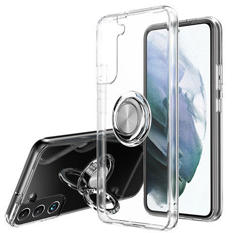 Silikon Hülle Handyhülle Ultradünn Schutzhülle Flexible Tasche Durchsichtig Transparent mit Magnetisch Fingerring Ständer A01 für Samsung Galaxy S21 5G Klar