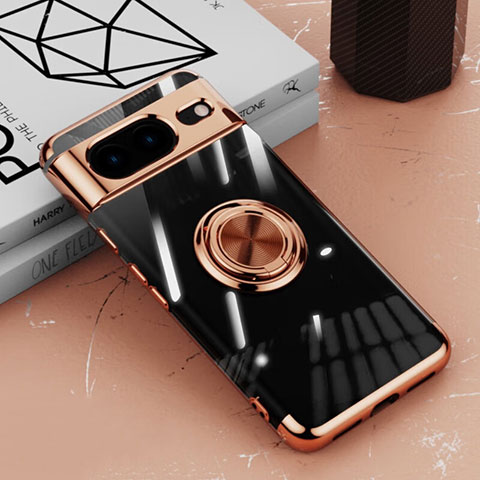 Silikon Hülle Handyhülle Ultradünn Schutzhülle Flexible Tasche Durchsichtig Transparent mit Magnetisch Fingerring Ständer AN1 für Google Pixel 8 5G Rosegold