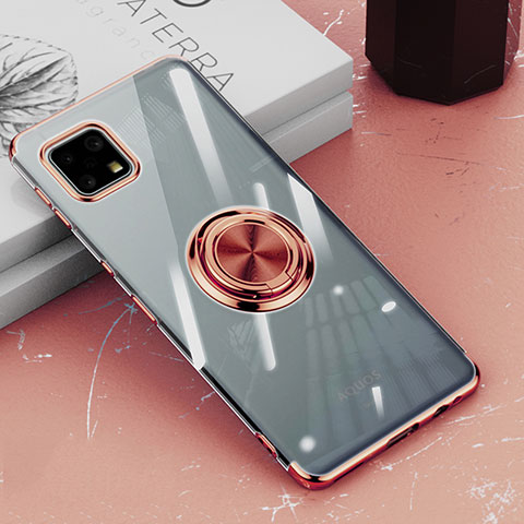 Silikon Hülle Handyhülle Ultradünn Schutzhülle Flexible Tasche Durchsichtig Transparent mit Magnetisch Fingerring Ständer AN1 für Sharp Aquos Sense6s Rosegold