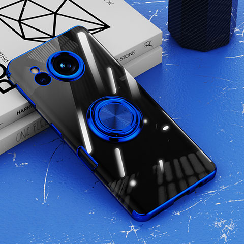 Silikon Hülle Handyhülle Ultradünn Schutzhülle Flexible Tasche Durchsichtig Transparent mit Magnetisch Fingerring Ständer AN1 für Sharp Aquos Sense7 Blau