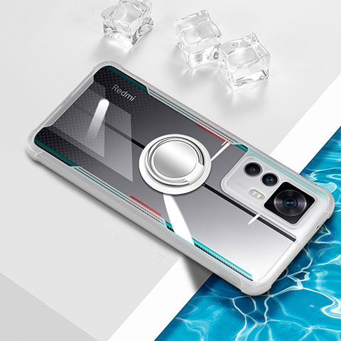 Silikon Hülle Handyhülle Ultradünn Schutzhülle Flexible Tasche Durchsichtig Transparent mit Magnetisch Fingerring Ständer BH1 für Xiaomi Mi 12T 5G Weiß