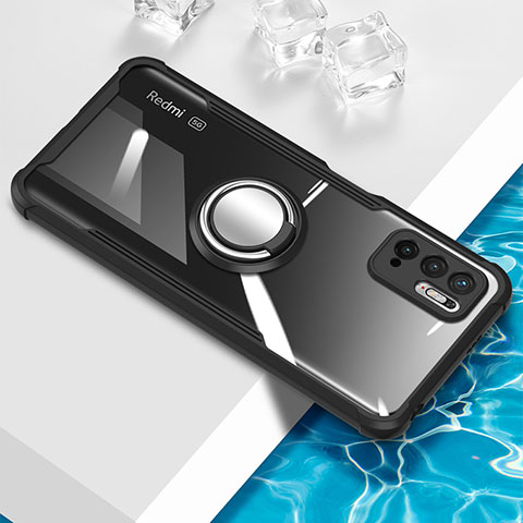 Silikon Hülle Handyhülle Ultradünn Schutzhülle Flexible Tasche Durchsichtig Transparent mit Magnetisch Fingerring Ständer BH1 für Xiaomi Redmi Note 10 5G Schwarz