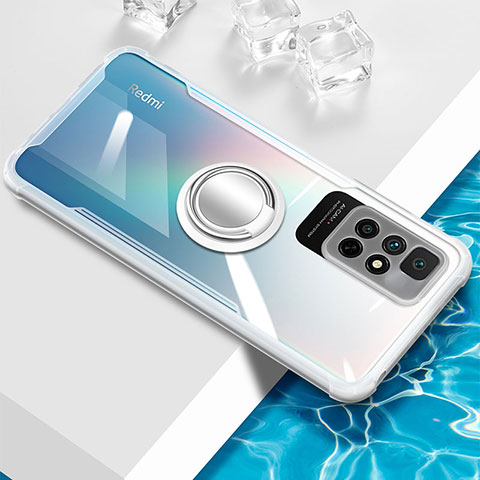 Silikon Hülle Handyhülle Ultradünn Schutzhülle Flexible Tasche Durchsichtig Transparent mit Magnetisch Fingerring Ständer BH1 für Xiaomi Redmi Note 11 4G (2021) Weiß