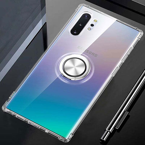 Silikon Hülle Handyhülle Ultradünn Schutzhülle Flexible Tasche Durchsichtig Transparent mit Magnetisch Fingerring Ständer C01 für Samsung Galaxy Note 10 Plus 5G Klar