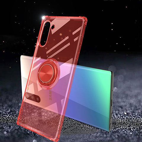 Silikon Hülle Handyhülle Ultradünn Schutzhülle Flexible Tasche Durchsichtig Transparent mit Magnetisch Fingerring Ständer C01 für Samsung Galaxy Note 10 Rot