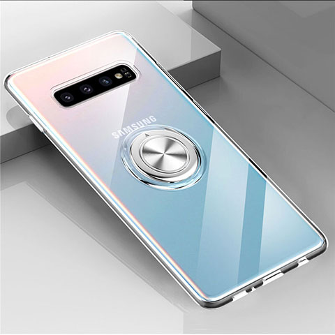 Silikon Hülle Handyhülle Ultradünn Schutzhülle Flexible Tasche Durchsichtig Transparent mit Magnetisch Fingerring Ständer C01 für Samsung Galaxy S10 Klar