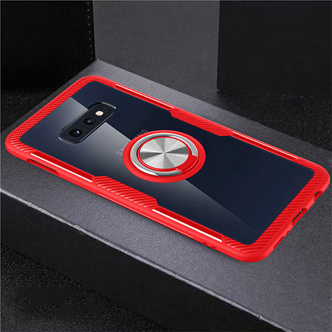 Silikon Hülle Handyhülle Ultradünn Schutzhülle Flexible Tasche Durchsichtig Transparent mit Magnetisch Fingerring Ständer C01 für Samsung Galaxy S10e Rot