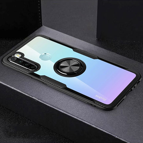 Silikon Hülle Handyhülle Ultradünn Schutzhülle Flexible Tasche Durchsichtig Transparent mit Magnetisch Fingerring Ständer C01 für Xiaomi Redmi Note 8 (2021) Schwarz